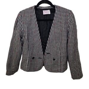 Pendleton Petite Wool Blazer Jacket Womens‎ 6 Black White Houndstooth USA Made